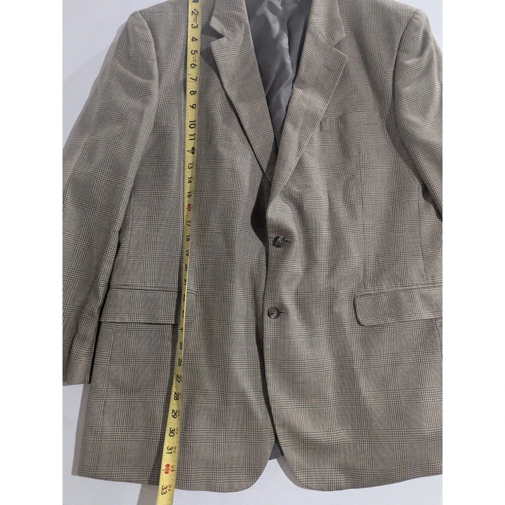 Jos‎ A Bank Mens Brown Windowpane Plaid Silk/Wool Blend Sports Blazer Jacket 48L